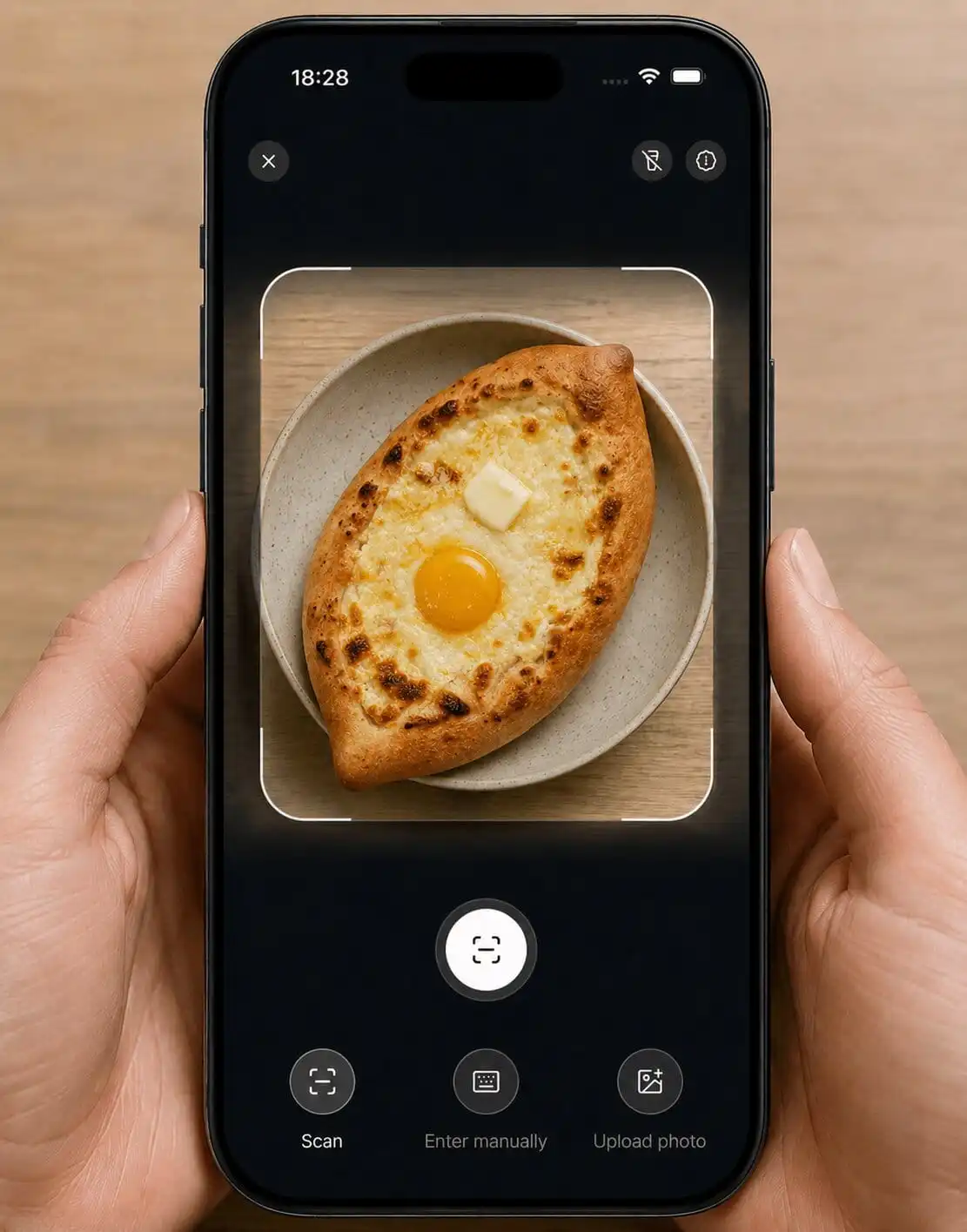 Fitroom meal scanner framing a khachapuri