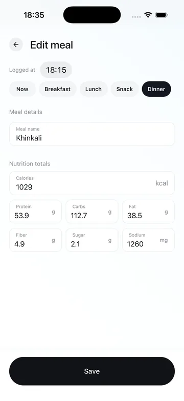 Fitroom-ის საკვების რედაქტორი